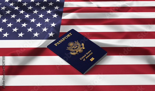 USA Passport,United States of America Passport on the top of an satin American flag