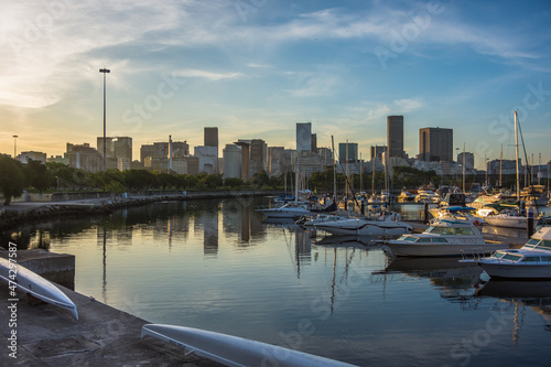 Rio de Janeiro, Brazil, May 2020 - view of Marina da Glória (Gloria Marina) by the sunset