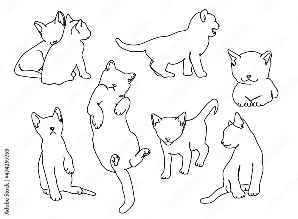 Kittens Monoline Vector Illustration Set Kittens Monoline Vector Illustration Set