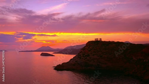 Sounion Athens sunset view of Poseidon temple. Greece travel destination site photo