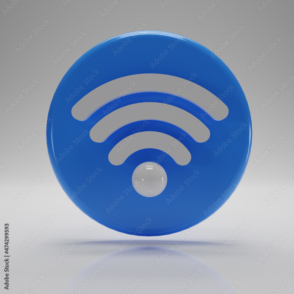 White on blue Wifi icon isolated on white background. Wi Fi Wireless Network Symbol. 3d rendering White on blue Wifi icon isolated on white background. Wi Fi Wireless Network Symbol. 3d rendering