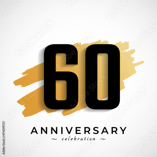 60 Year Anniversary Celebration with Gold Brush Symbol. Happy Anniversary Greeting Celebrates Event Isolated on White Background