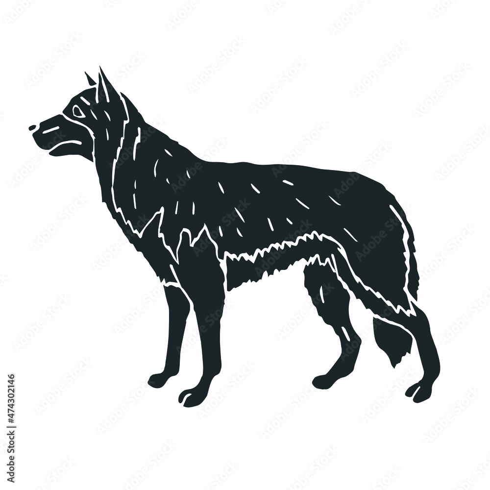 Vector hand drawn doodle sketch black shepherd dog isolated on white background