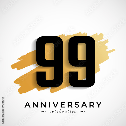 99 Year Anniversary Celebration with Gold Brush Symbol. Happy Anniversary Greeting Celebrates Event Isolated on White Background