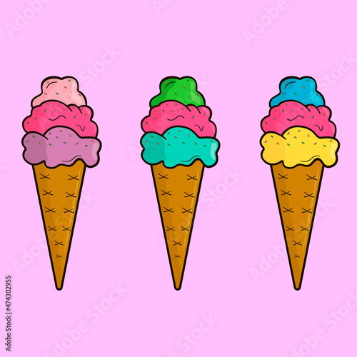 Set of vectors. Bright, tasty, cute ice cream
