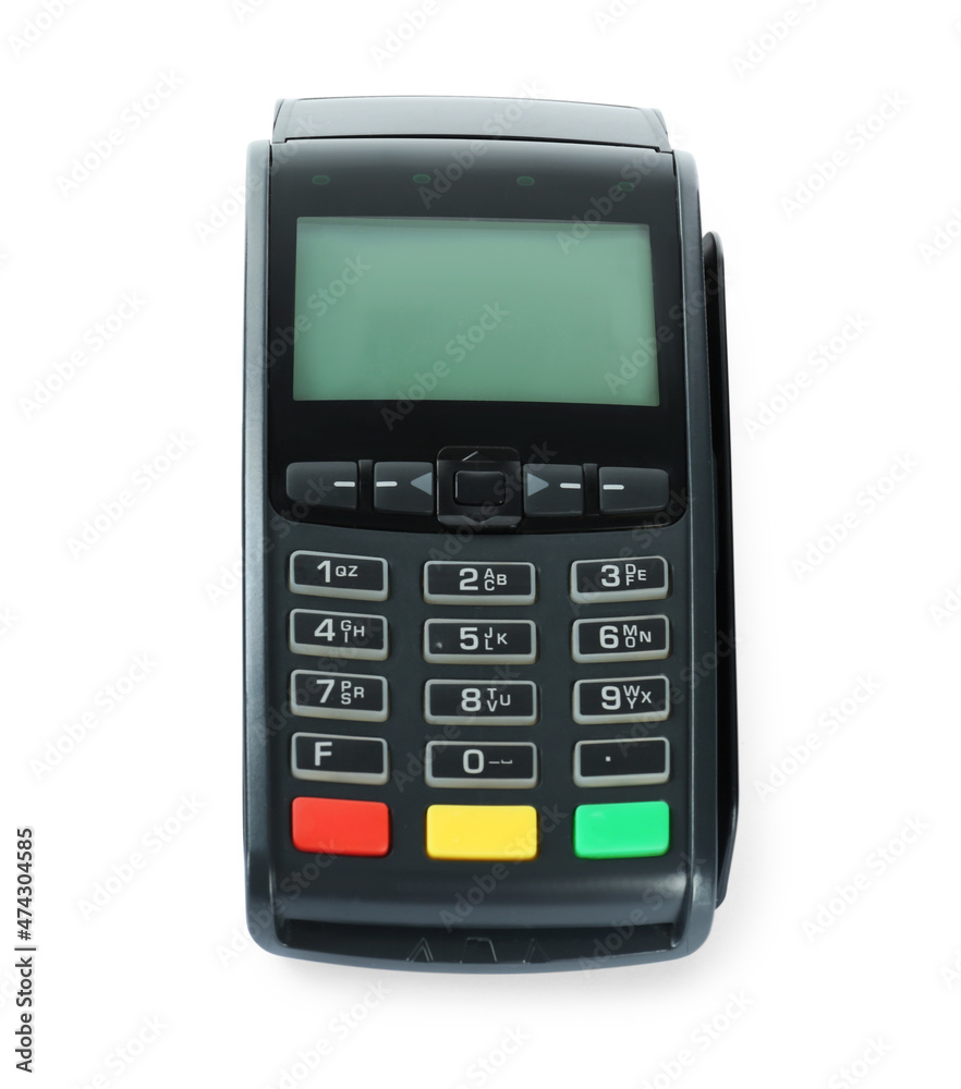 New modern payment terminal isolated on white New modern payment terminal isolated on white