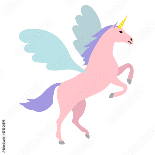 Vector flat hand drawn colored pegasus isolated on white background