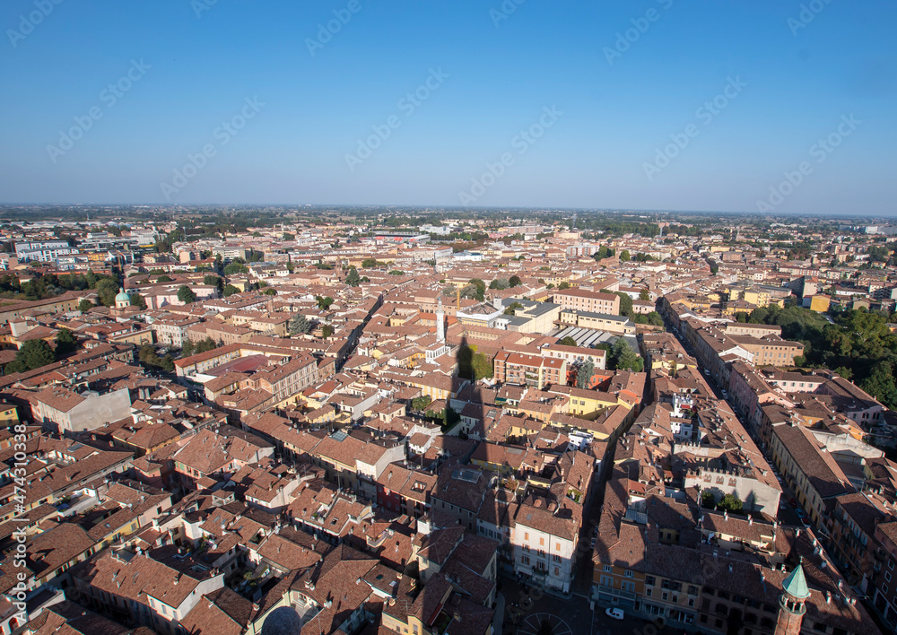 View of the city of Cremona from the Torrazzo, the bell tower of the city's cathedral.