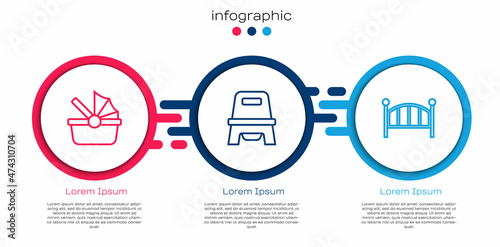 Set line Baby stroller, potty and crib cradle bed. Business infographic template. Vector