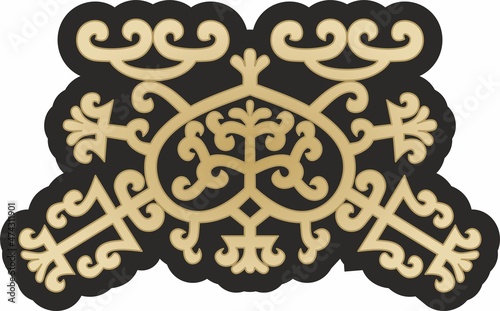 Vector gold on a black background Yakut amulet. Ornament of the ancestors of the northern peoples of the tundra. Talisman, amulet, protection symbol of longevity and infinity
