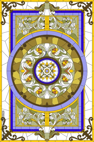 Vector template for ceiling stained glass. Classic lilac Roman pattern. European pattern for mosaic, glass painting
