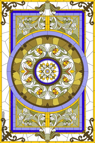 Vector template for ceiling stained glass. Classic lilac Roman pattern. European pattern for mosaic, glass painting 