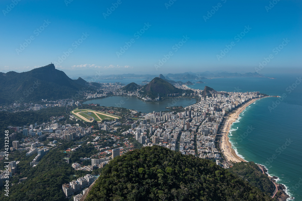 Beautiful panoramic view of Rio de Janeiro, Rodrigo de Freitas Lagoon, Ipanema and Leblon neighborhood and beaches from Morro Dois Irmãos (Hill Two Brothers) - Rio de Janeiro, Brazil