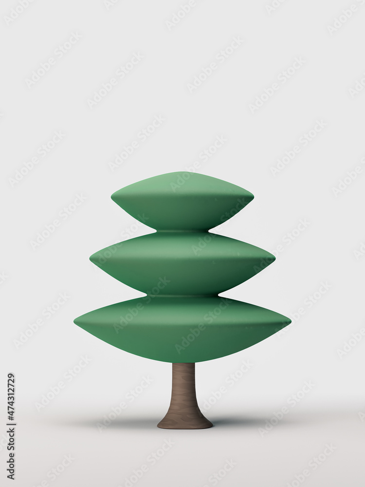 Stylized single tree, flat style green leaf and brown trunk isolated tree on a white background, 3d rendering Stylized single tree, flat style green leaf and brown trunk isolated tree on a white background, 3d rendering