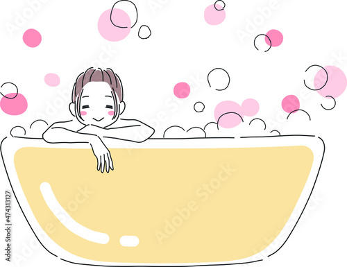 気持ちよさそうにお風呂に入る女性のイラスト素材