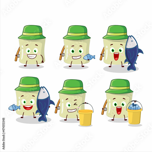 A fisherman banana marshmallow cartoon picture catch a big fish