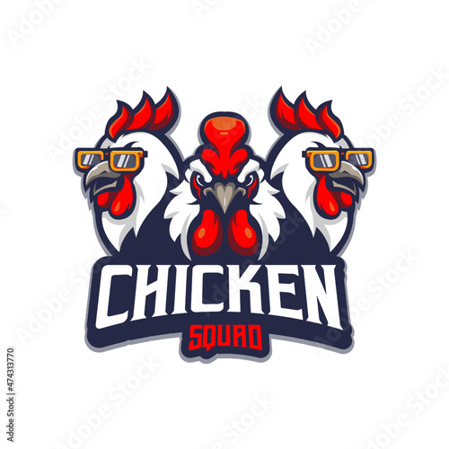 three rooster unique mascot logo design for e sport, gaming or team