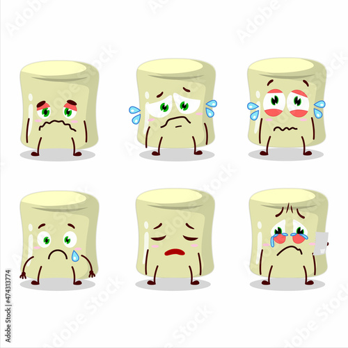 Banana marshmallow cartoon character with sad expression