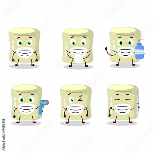 A picture of banana marshmallow cartoon design style keep staying healthy during a pandemic