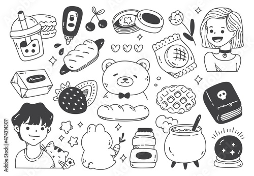 Set of hand drawn kawaii doodle 