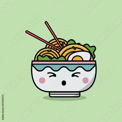 Cute character ramen noodle in cartoon style illustration