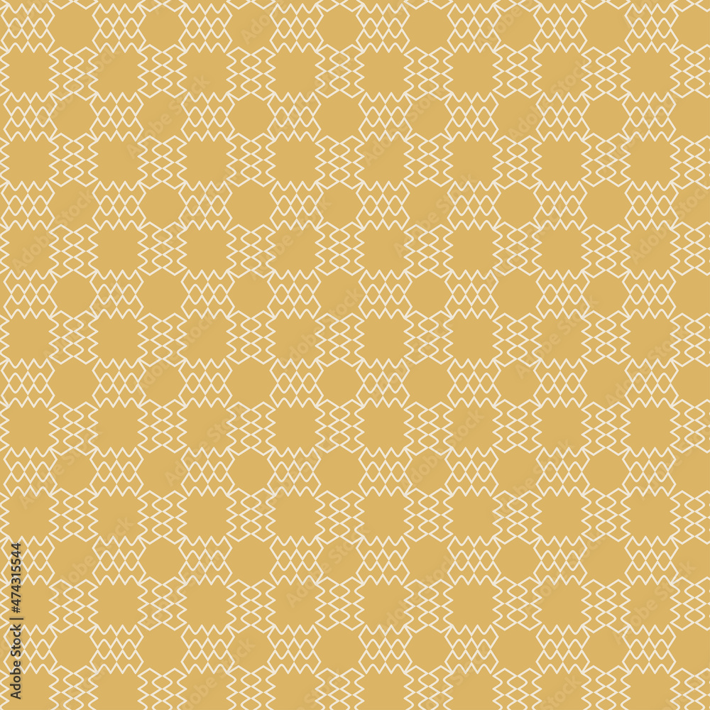 Background image with decorative ornaments on a gold background. Fabric texture swatch, seamless wallpaper. Vector illustration