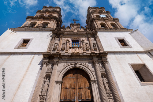 Mexico, Catholic church of Cathedral Basilica of Durango in colonial historic city center located opposite Durango central square Plaza de Armas. photo