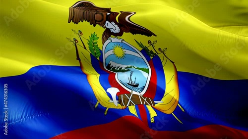 Ecuador flag video. National 3d Ecuadorian Flag Slow Motion video. Ecuador tourism Flag Blowing Close Up. Ecuadorian Flags Motion Loop HD resolution Background Closeup 1080p Full HD video flags waving photo