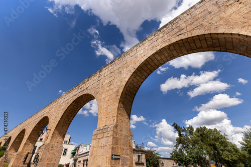 Michoacan, ancient aqueduct, aqueducto Morelia, in historic city center.