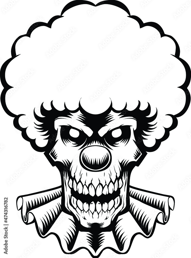 illustration vector graphic of scary skull clown perfect for tshirt tattoo design illustration vector graphic of scary skull clown perfect for tshirt tattoo design