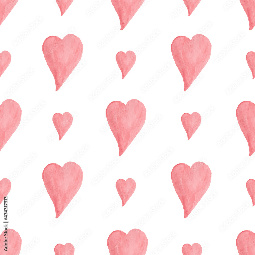 Watercolor hearts seamless pattern