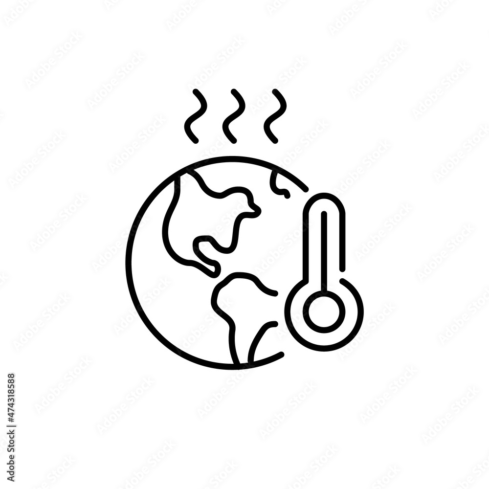 Earth heating as a symptom of global warming. Pixel perfect, editable stroke ecology icon Earth heating as a symptom of global warming. Pixel perfect, editable stroke ecology icon