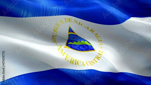 Nicaragua flag video. National 3d Nicaraguan Flag Slow Motion video. Nicaragua Flag Blowing Close Up. Nicaraguan Flags Motion Loop HD resolution Background Closeup 1080p Full HD video flags waving in  photo