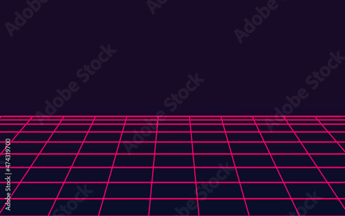 Retro Neon Light Abstract Background. Vector cyber illustration wallpaper in meta verse. Backdrop for website landingpage big data and block chain, Low Light Neon Tron Background