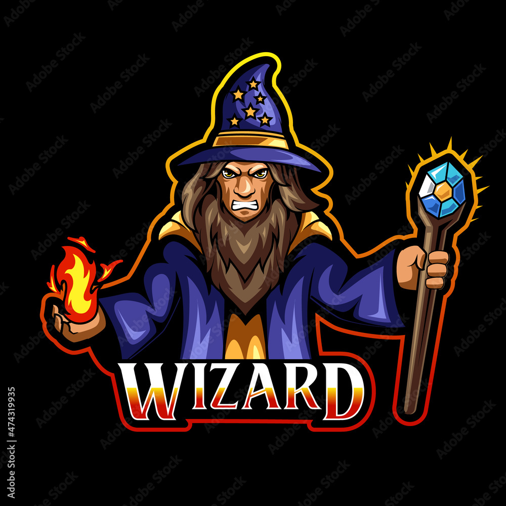 wizard mascot logo illustration for esport team and streamer