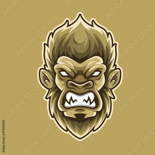 angry gorilla head, mascot logo illustration for esport team and streamer