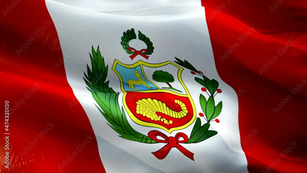Peru flag video. National 3d Peruvian Flag Slow Motion video. Peru Flag Blowing Close Up. Peruvian Flags Motion Loop HD resolution Background Closeup 1080p Full HD video flags waving in wind video foo