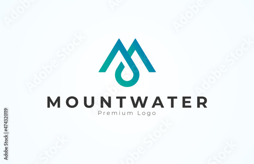 Mountain and water drop logo. simple and modern mountain or letter  M with water drop combination. usable for brand and business logo. vector illustration