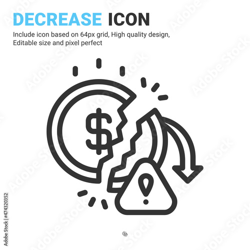 Decrease icon vector with outline style isolated on white background. Vector illustration crisis  inflation sign symbol icon concept for business  finance  industry  company  web and project
