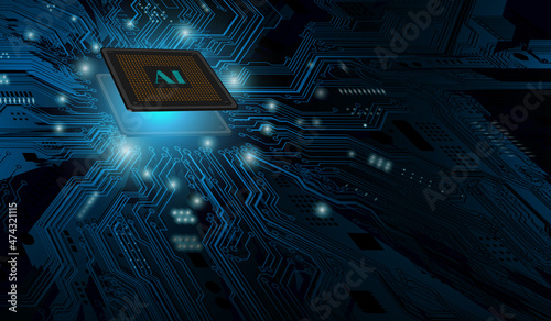 CPU Chip on Motherboard. Central Computer Processors CPU concept. Quantum computer, large data processing, database concept. Futuristic microchip processor. Digital chip.