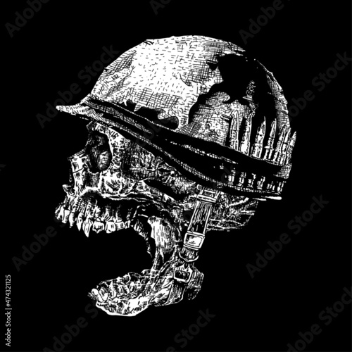 Skull army horror graphic illustration vector art t-shirt design