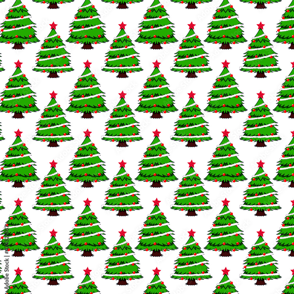 Naklejka seamless holiday pattern of christmas tree for printing, wallpaper, rapping paper, gift boxes etc