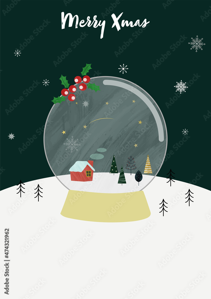 Naklejka premium スノードームのクリスマスカード
