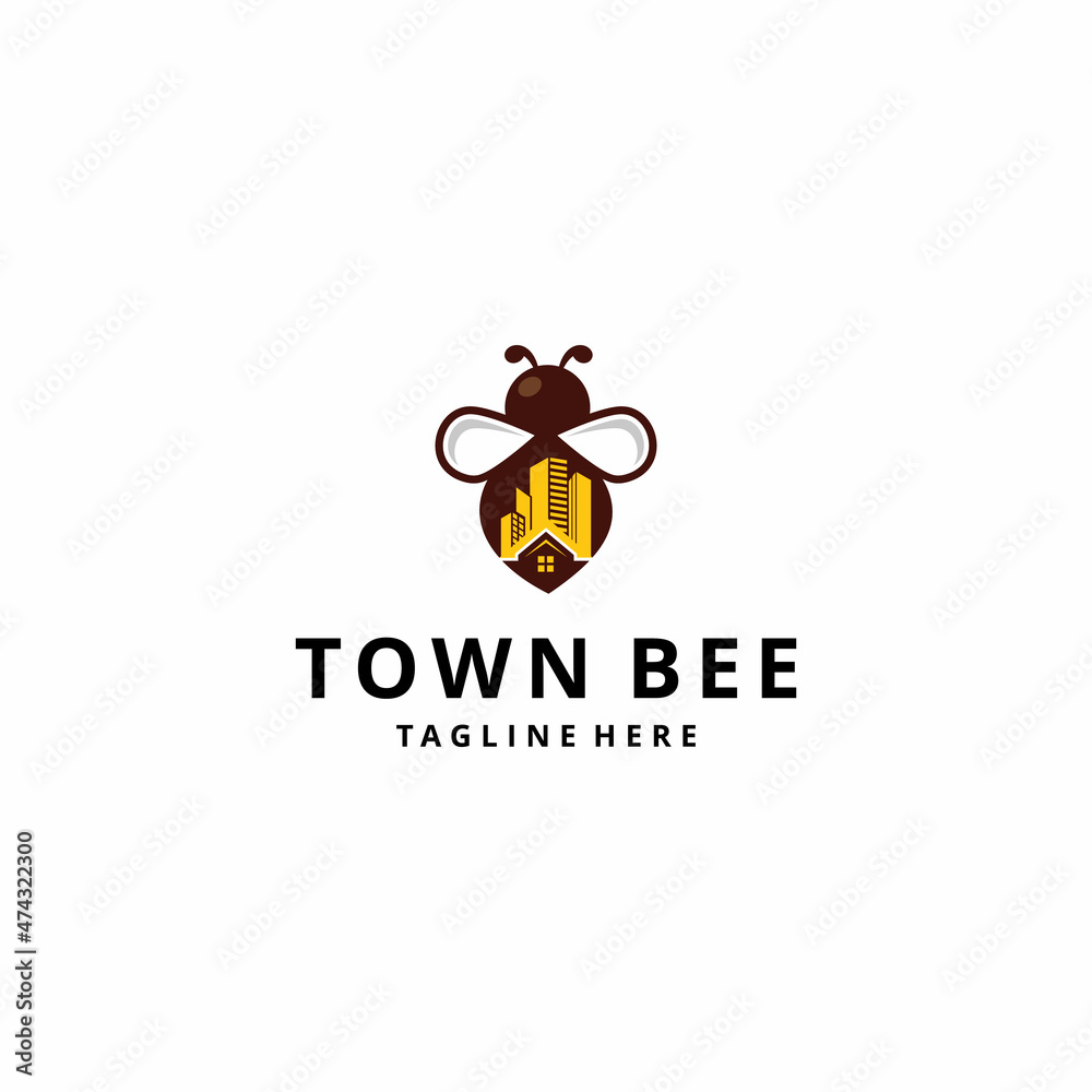 Illustration of a combination of bee logo design and city building Illustration of a combination of bee logo design and city building