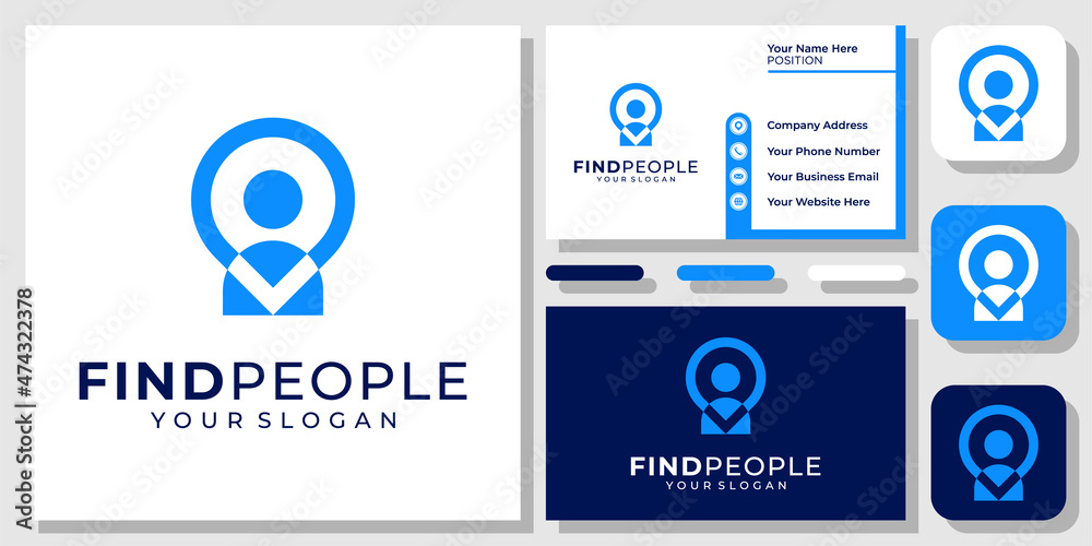 People Pin Map Find Human Location Place Community Icon Logo Design with Business Card Template People Pin Map Find Human Location Place Community Icon Logo Design with Business Card Template