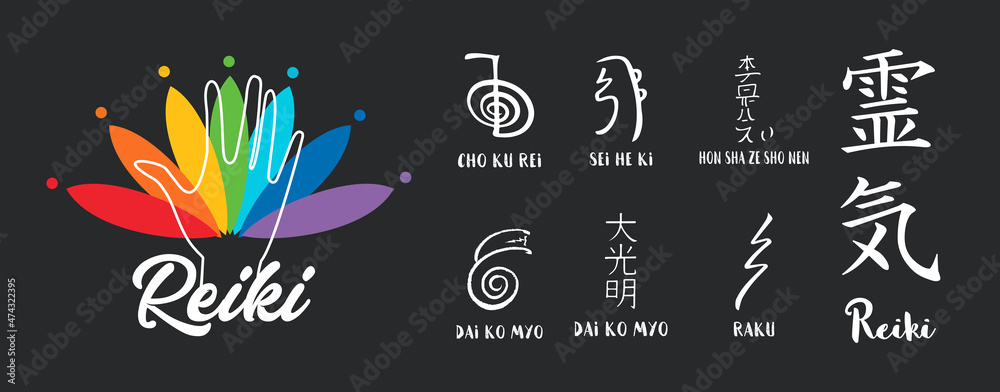 Sacred geometry. Reiki symbol. A hieroglyph denoting the divine energy of Ki. - obrazy, fototapety, plakaty 