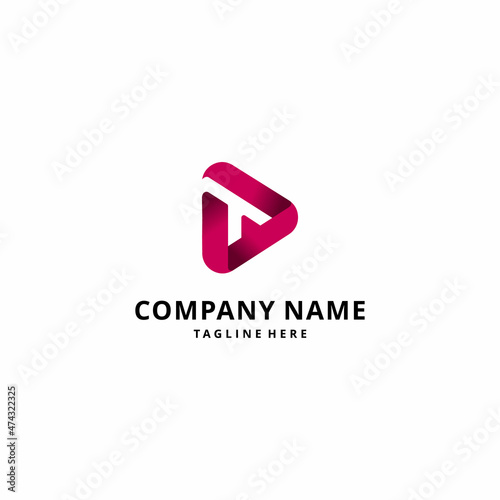 Illustration of the letter t with a red logo icon in the shape of a round triangle