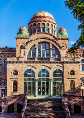  façade and domes of the modernist architecture of the Hospital de Sant Pau