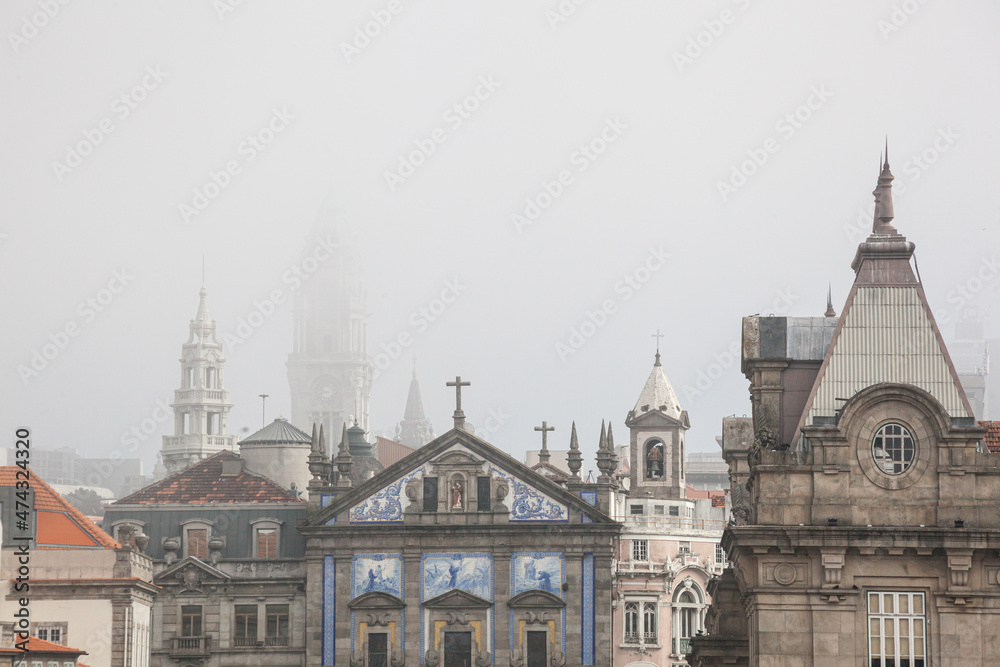 Old town in the foggy weather in Lisbon, Portugal