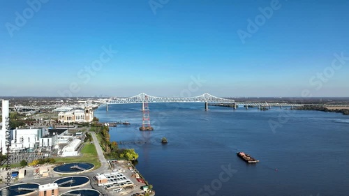 Aerial Video of Commodore Barry Bridge Along the Delaware River in Chester Pennsylvania